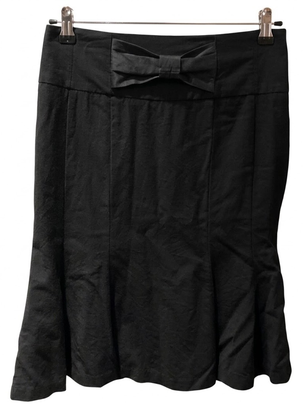Bebe Black Wool Blend Bow Accent Skirt Size 6 EUC A Line Mini Holiday Office